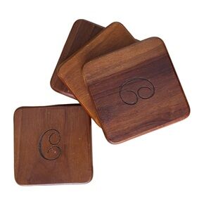 SQUARE WOODEN ENGRAVED COASTERS (LETTER “C”) || BROWN IN COLOR
